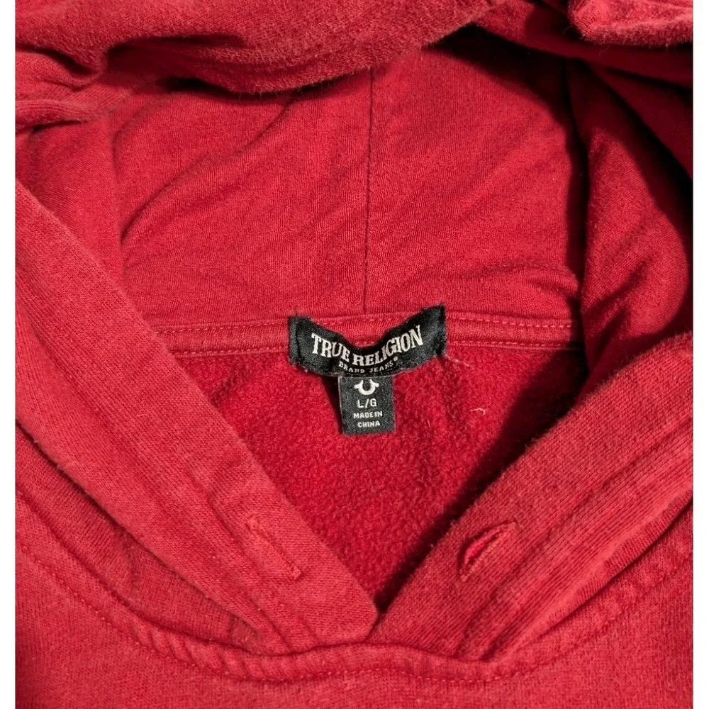 True Religion Hoodie Mens Large‎ Red Pullover Big Logo Sweatshirt
